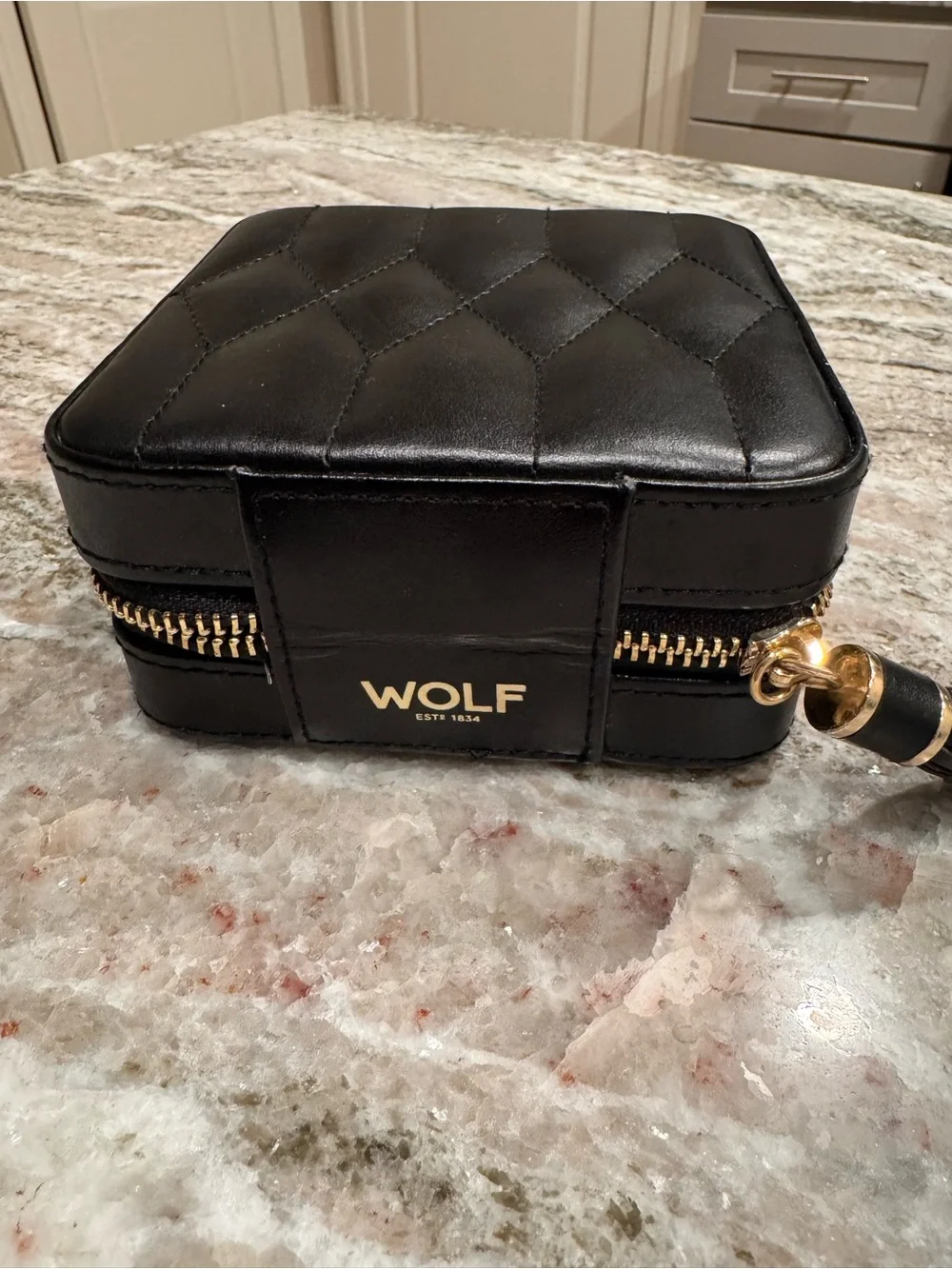 Wolf 4x4 inch Compact Black Travel Jewelry Case with Tassel